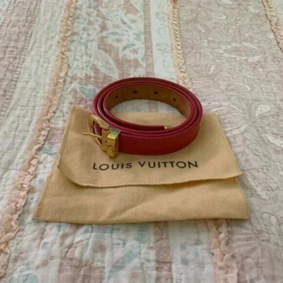 READ DESCR Louis Vuitton Red Monogram Belt w/ Dust Bag Size 36 USED WORN OUT! - Picture 1 of 11